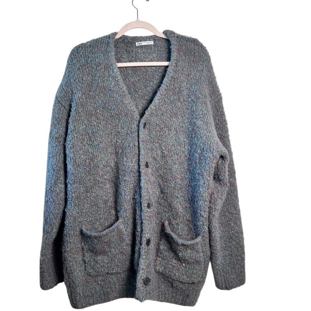 Zara Women’s Blue‎ Wool Blend Cardigan L–XL Soft Cozy Lightweight Button Sweater